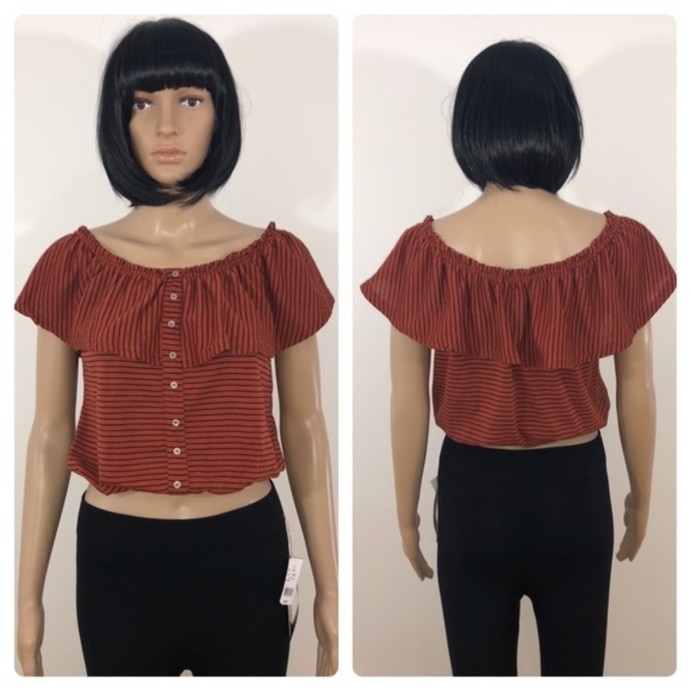 LAST ONE AVAILABLE- New Poof Striped Sexy Off The Shoulder Crop Top Size Large
